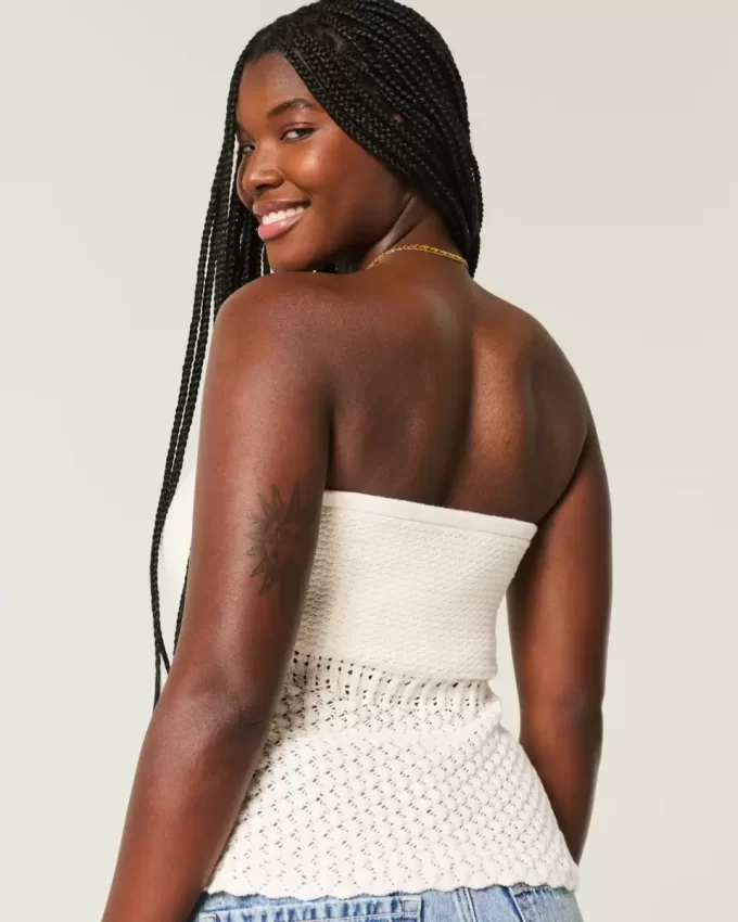 Crochet-Style Strapless Sweater Tube Top