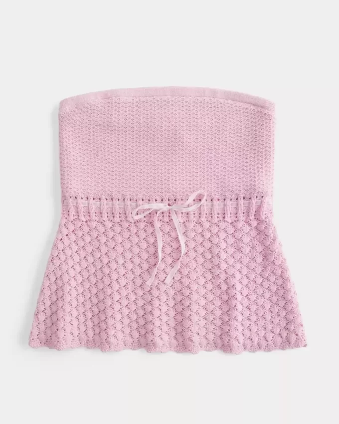Crochet-Style Strapless Sweater Tube Top