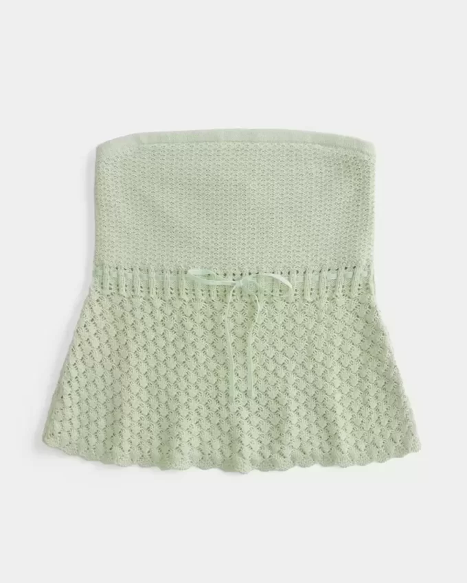 Crochet-Style Strapless Sweater Tube Top