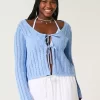 Crochet-Style Tie-Front Textured Sweater