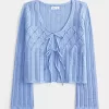 Crochet-Style Tie-Front Textured Sweater
