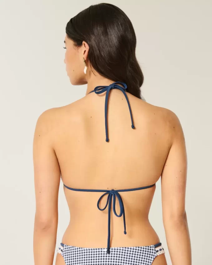 Crochet-Style Trim Halter Triangle Bikini Top