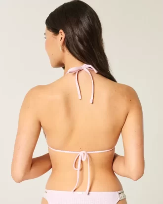Crochet-Style Trim Halter Triangle Bikini Top