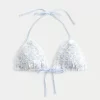 Crochet-Style Trim Halter Triangle Bikini Top