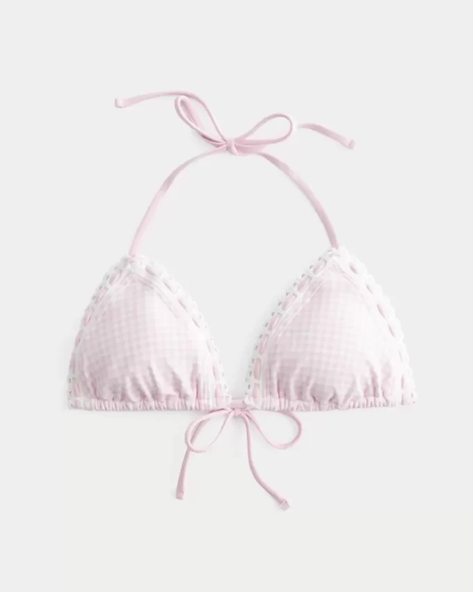 Crochet-Style Trim Halter Triangle Bikini Top
