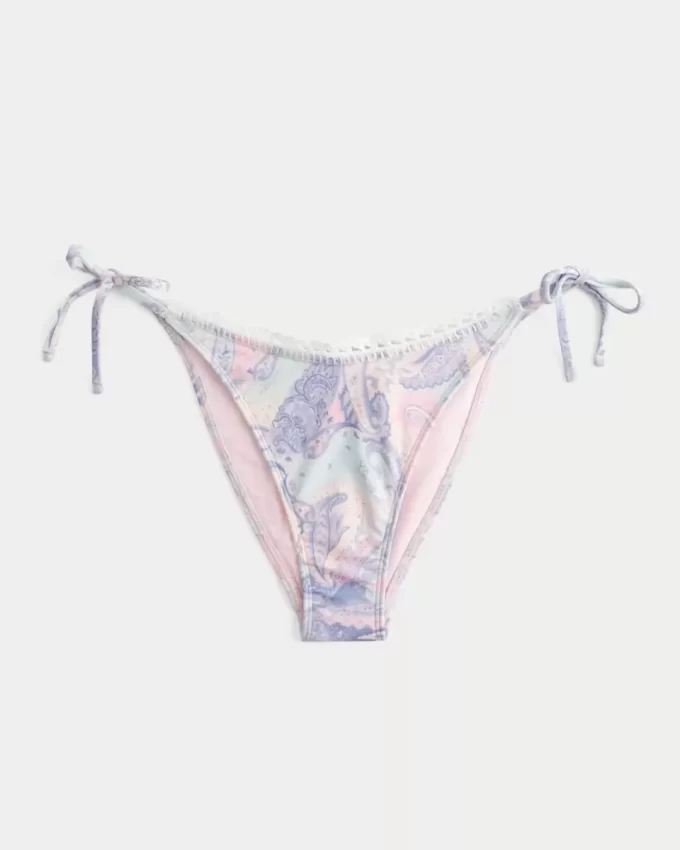 Crochet-Style Trim Side Tie Cheeky Bikini Bottom