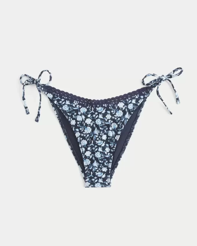 Crochet-Style Trim Side Tie Cheeky Bikini Bottom