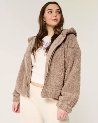 Curly Faux Fur Zip-Up Jacket