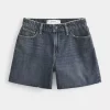 Curvy High-Rise Dark Wash Relaxed Denim Shorts 5″