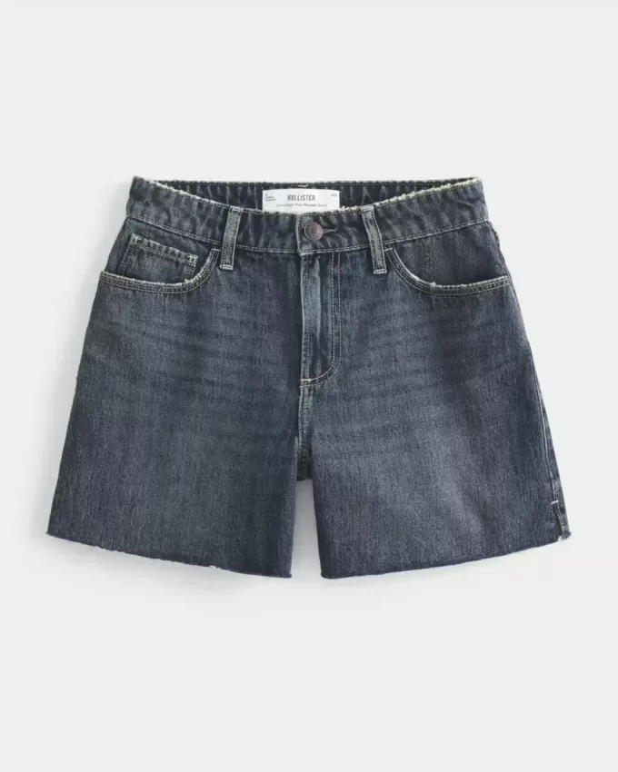 Curvy High-Rise Dark Wash Relaxed Denim Shorts 5″