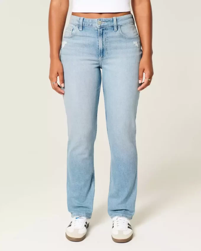 Curvy High-Rise Distressed Light Wash Straight Jeans