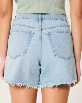 Curvy High-Rise Light Wash Relaxed Denim Shorts 5″