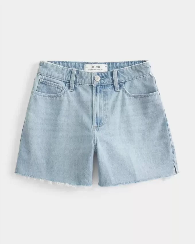 Curvy High-Rise Light Wash Relaxed Denim Shorts 5″