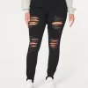 Curvy High-Rise Ripped Black Super Skinny Jeans