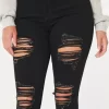 Curvy High-Rise Ripped Black Super Skinny Jeans