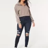 Curvy High-Rise Ripped Dark Wash Jean Leggings