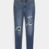 Curvy High-Rise Ripped Dark Wash Super Skinny Jeans
