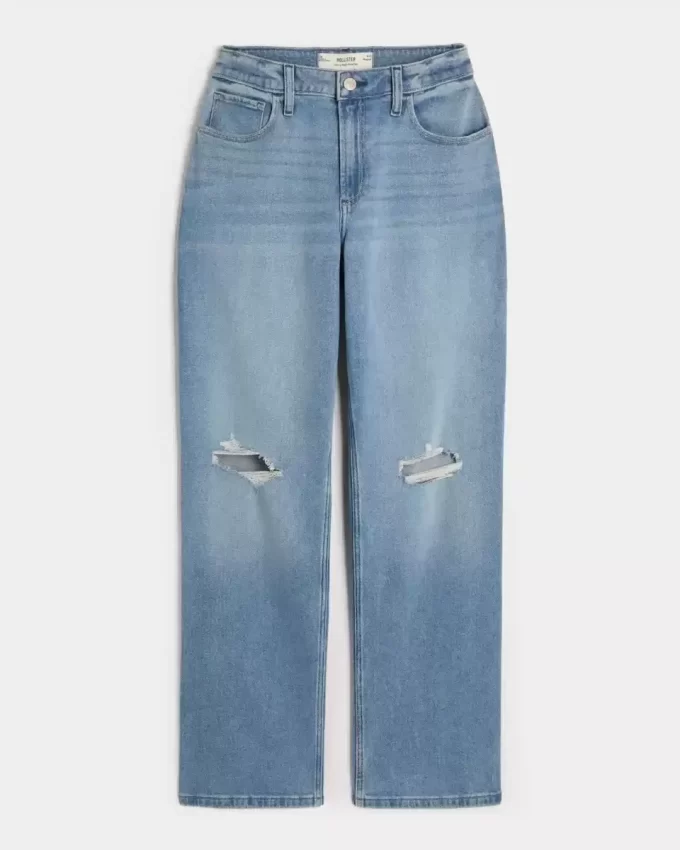 Curvy High-Rise Ripped Medium Wash Dad Jeans