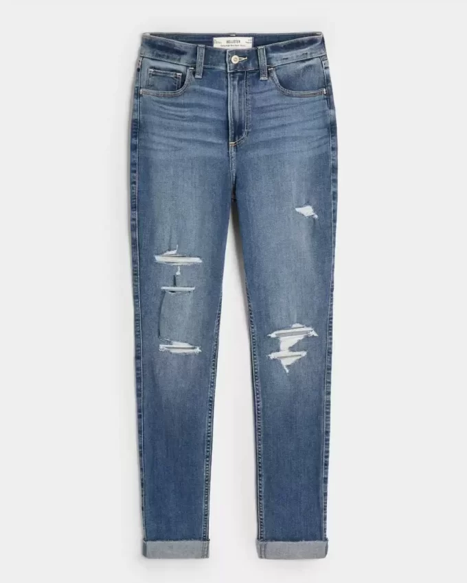 Curvy High-Rise Ripped Medium Wash Super Skinny Jeans
