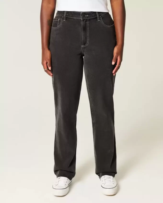 Curvy High-Rise Washed Black Straight Jeans