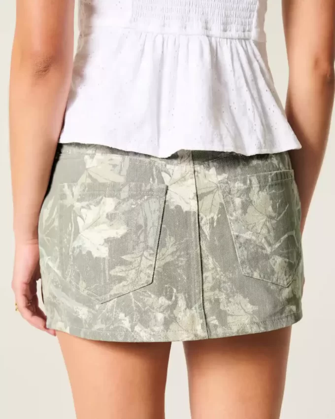 Curvy Low-Rise Camo Denim Mini Skort