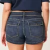 Curvy Low-Rise Dark Wash Denim Shortie Shorts