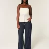 Curvy Low-Rise Dark Wash Foldover Waist Baggy Jeans