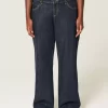 Curvy Low-Rise Dark Wash Foldover Waist Baggy Jeans