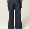Curvy Low-Rise Dark Wash Foldover Waist Baggy Jeans