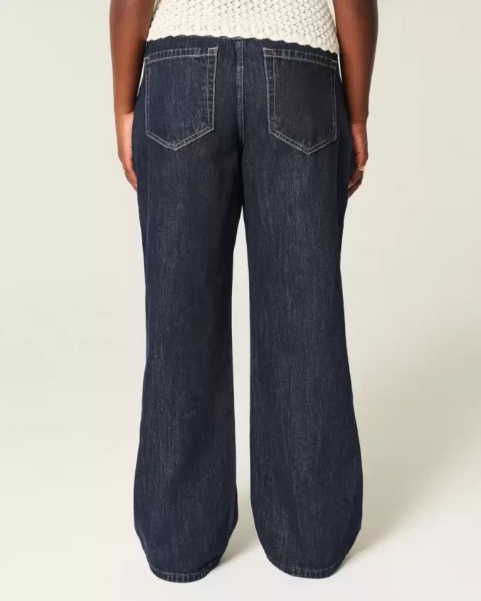 Curvy Low-Rise Dark Wash Foldover Waist Baggy Jeans