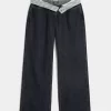 Curvy Low-Rise Dark Wash Foldover Waist Baggy Jeans