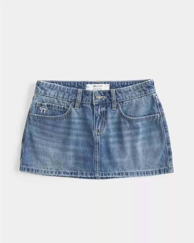 Curvy Low-Rise Embroidered Bow Denim Mini Skort