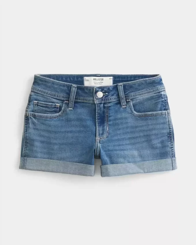Curvy Low-Rise Medium Wash Denim Shortie Shorts