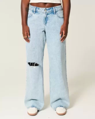 Curvy Low-Rise Ripped Light Wash Baggy Jeans