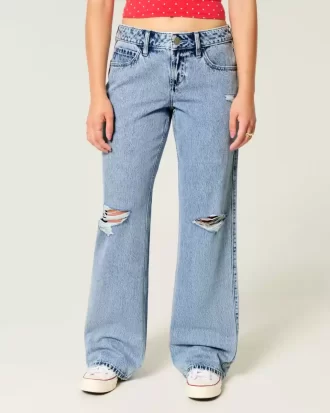 Curvy Low-Rise Ripped Medium Wash Baggy Jeans
