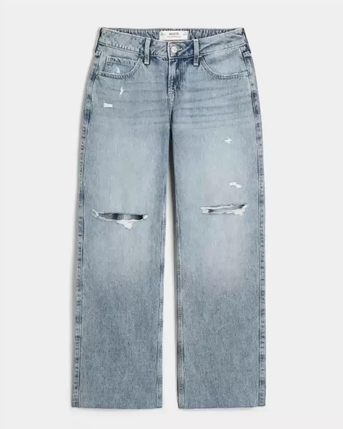 Curvy Low-Rise Ripped Medium Wash Baggy Jeans