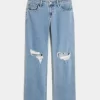 Curvy Low-Rise Ripped Medium Wash Relaxed Straight Jeans