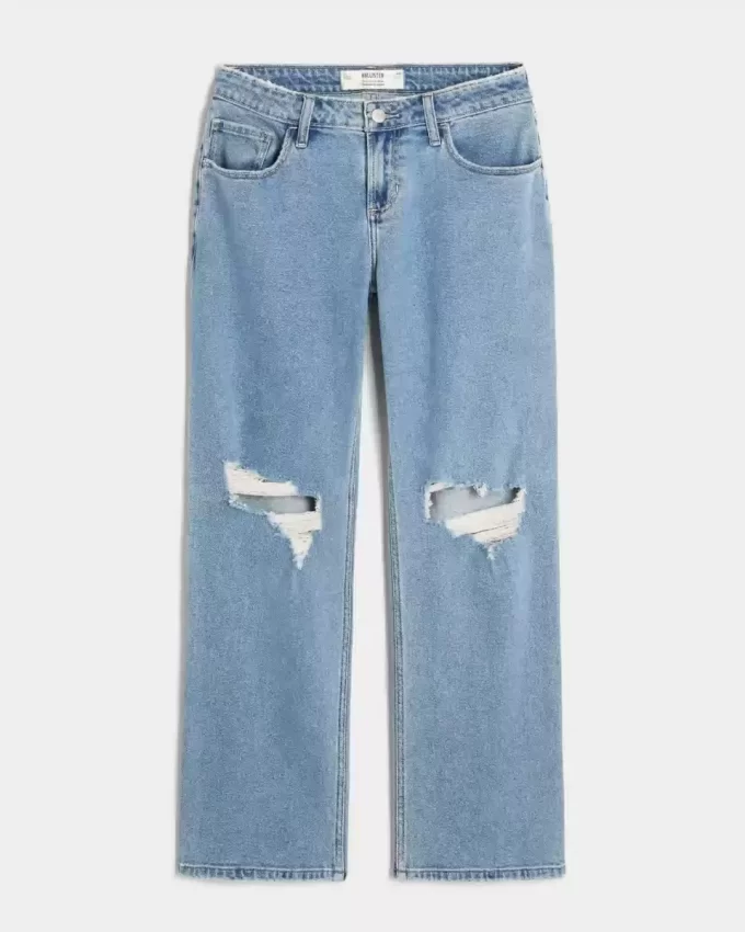 Curvy Low-Rise Ripped Medium Wash Relaxed Straight Jeans