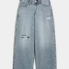 Curvy Low-Rise Ripped Medium Wash Super Baggy Jeans