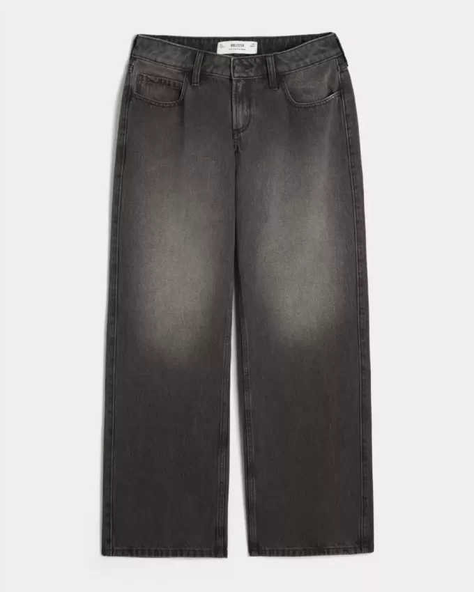 Curvy Low-Rise Washed Black Baggy Jeans