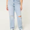 Curvy Ultra High-Rise Ripped Light Wash Dad Jeans