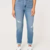 Curvy Ultra High-Rise Ripped Medium Wash Mom Jeans