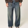 Dark Wash Embroidered Baggy Jeans