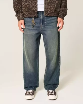 Dark Wash Embroidered Baggy Jeans