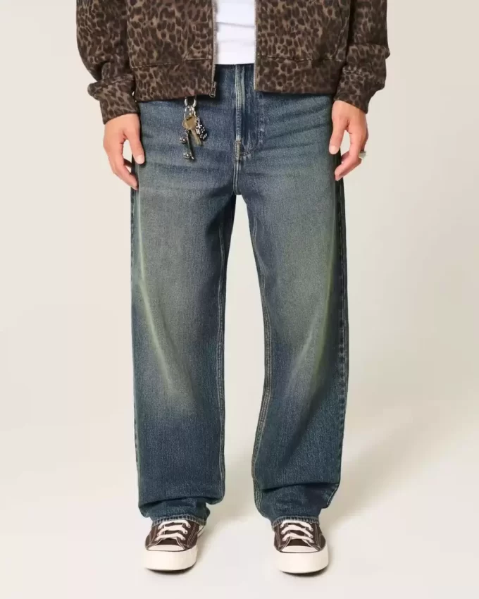 Dark Wash Embroidered Baggy Jeans