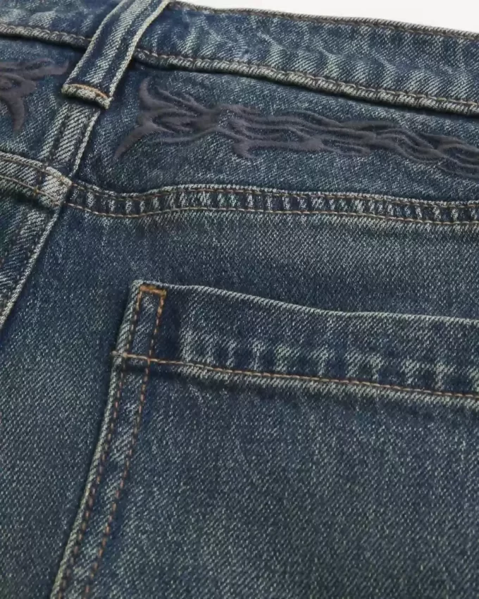 Dark Wash Embroidered Baggy Jeans