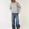 Dark Wash Logo Embroidery Super Baggy Jeans