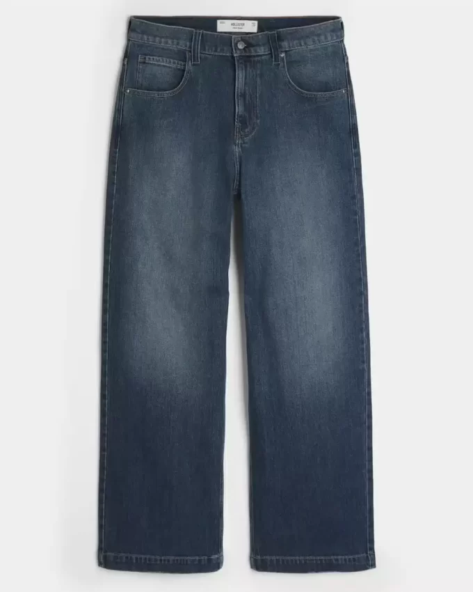 Dark Wash Logo Embroidery Super Baggy Jeans
