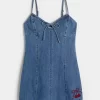 Denim Cherry Graphic Mini Dress