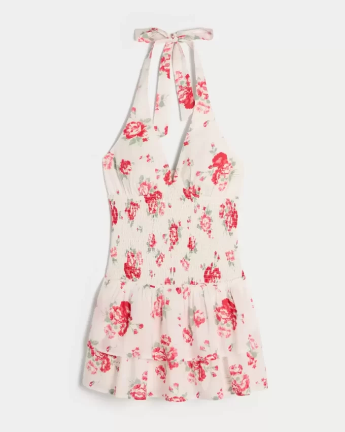 Double-Tier Smocked Halter Skort Dress